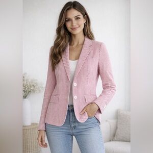 NWT J. Crew Seersucker Pink and White Striped Blazer Y2K 2005 Cotton NEW Size 6